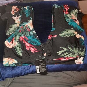 City Chic Black Floral Bikini Top